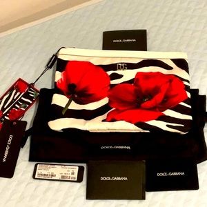 New DOLCE&GABBANA Zebra & Peony Nylon Zip Pouch